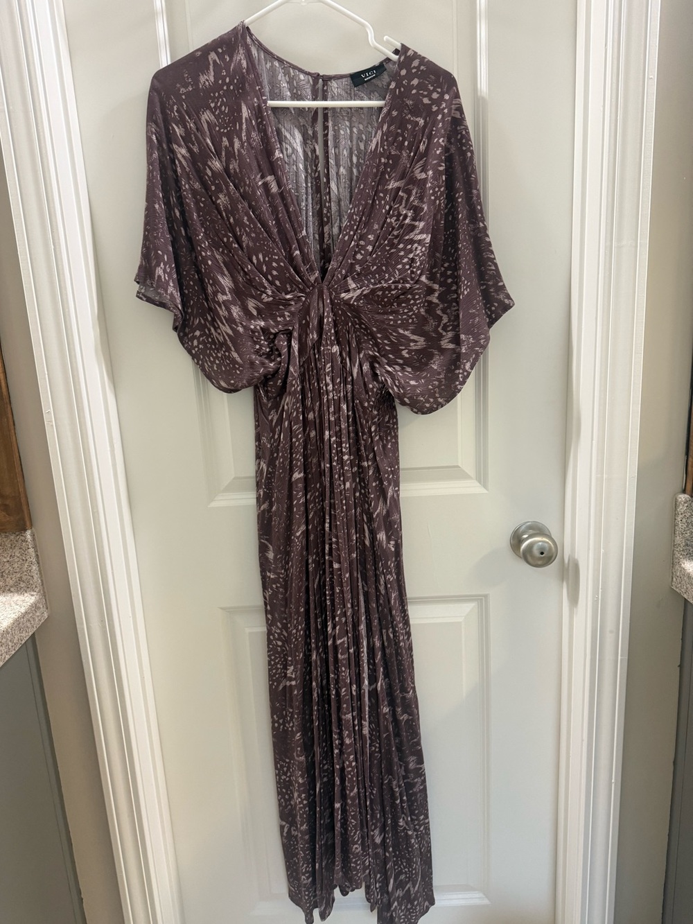 Vici Dusty Mauve Patterned Knot-Front Maxi Dress
